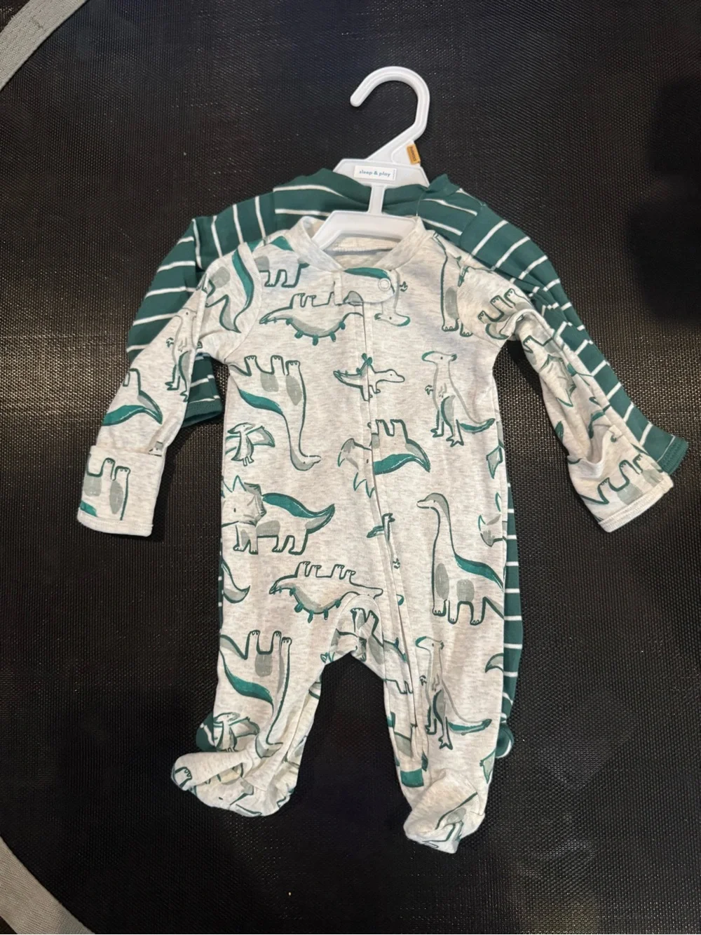 NWT Carter's Gray & Teal Dinosaur Footed One-Piece Set Newborn